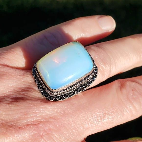 New Opal Opalite 925 Silver Statement Ring. - Picture 15 of 16
